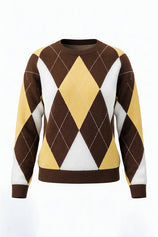 Womens Coffee  Crew Neck Argyle Sweater | CicyBell