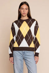 Womens Coffee  Crew Neck Argyle Sweater | CicyBell