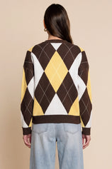 Womens Coffee  Crew Neck Argyle Sweater | CicyBell