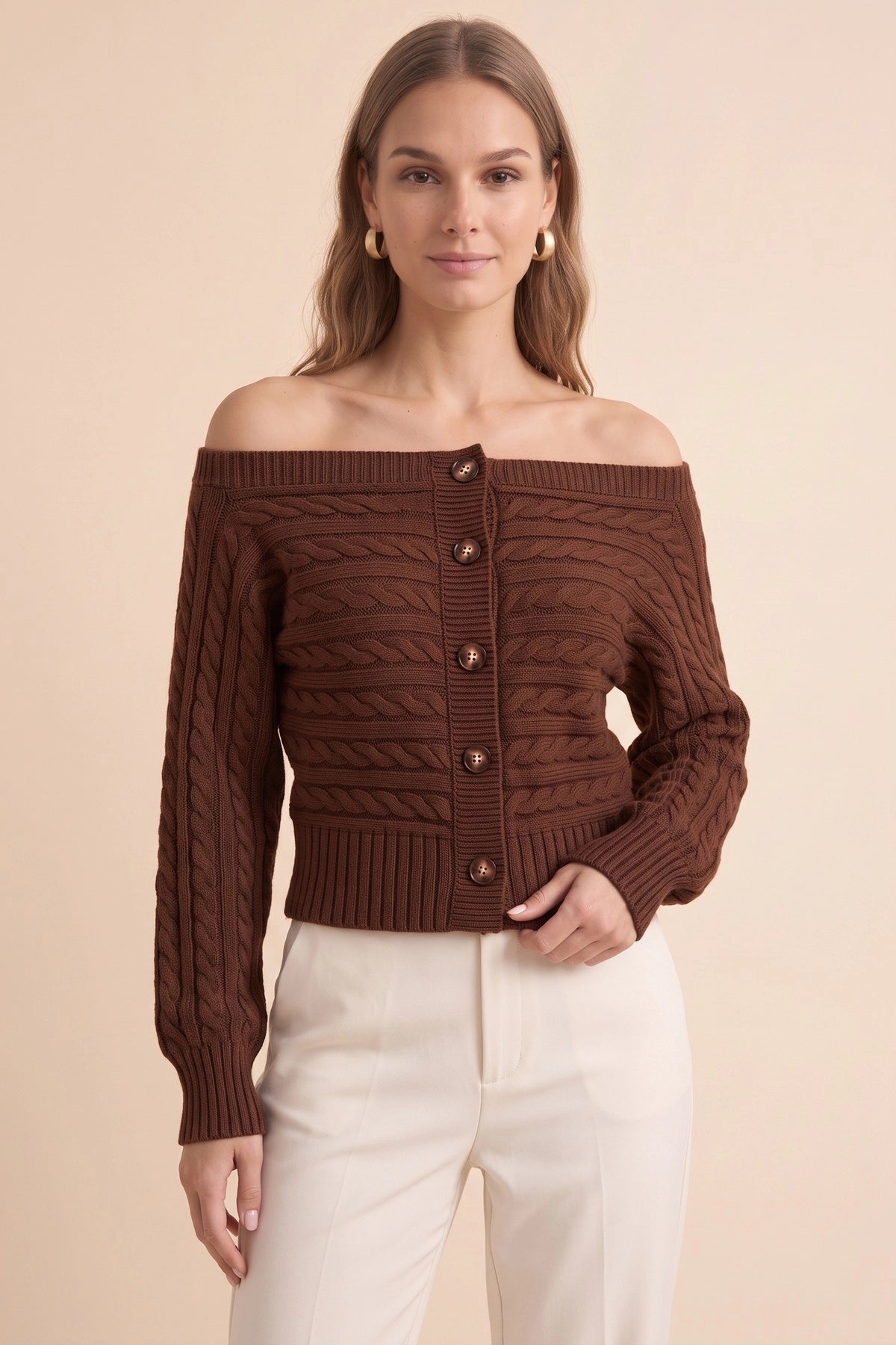 Womens Coffee Off Shoulder Cardigan | CicyBell