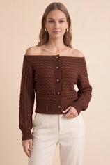 Womens Coffee Off Shoulder Cardigan | CicyBell