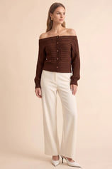 Womens Coffee Off Shoulder Cardigan | CicyBell
