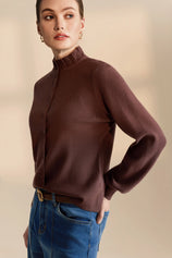 Womens Coffee Puff Cardigan Sweaters| CicyBell