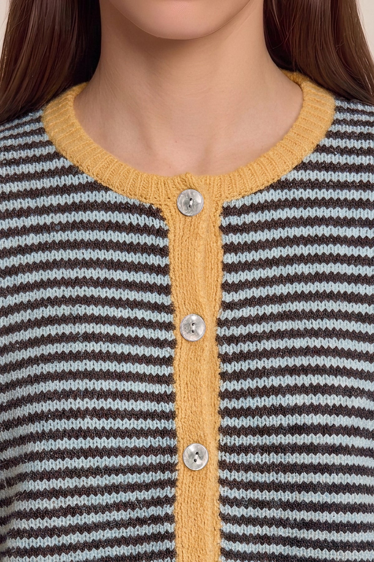 Womens Coffee Striped Cardigan Sweaters | CicyBell