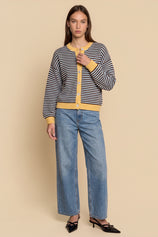 Womens Coffee Striped Cardigan Sweaters | CicyBell