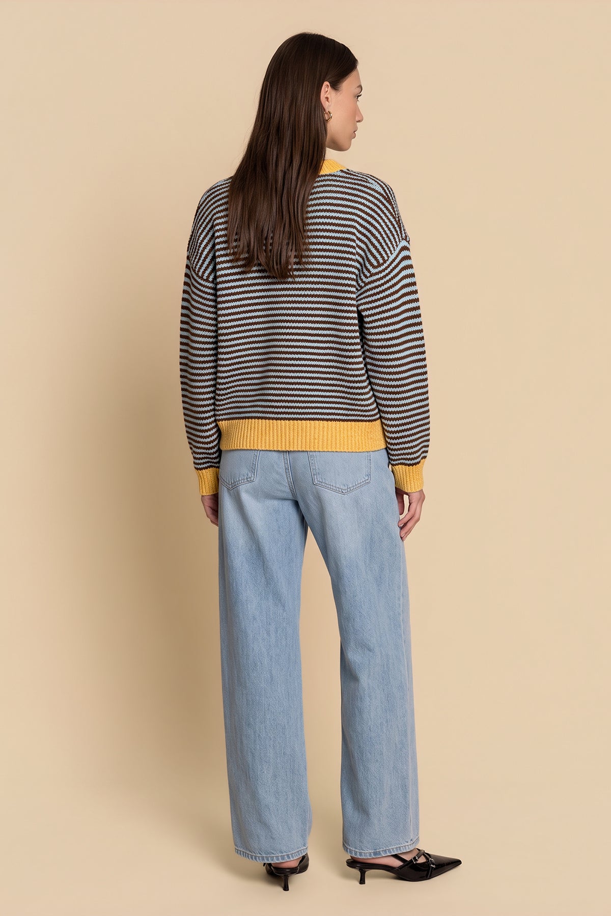 Womens Coffee Striped Cardigan Sweaters | CicyBell