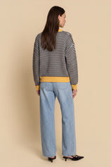 Womens Coffee Striped Cardigan Sweaters | CicyBell
