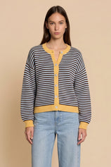 Womens Coffee Striped Cardigan Sweaters | CicyBell