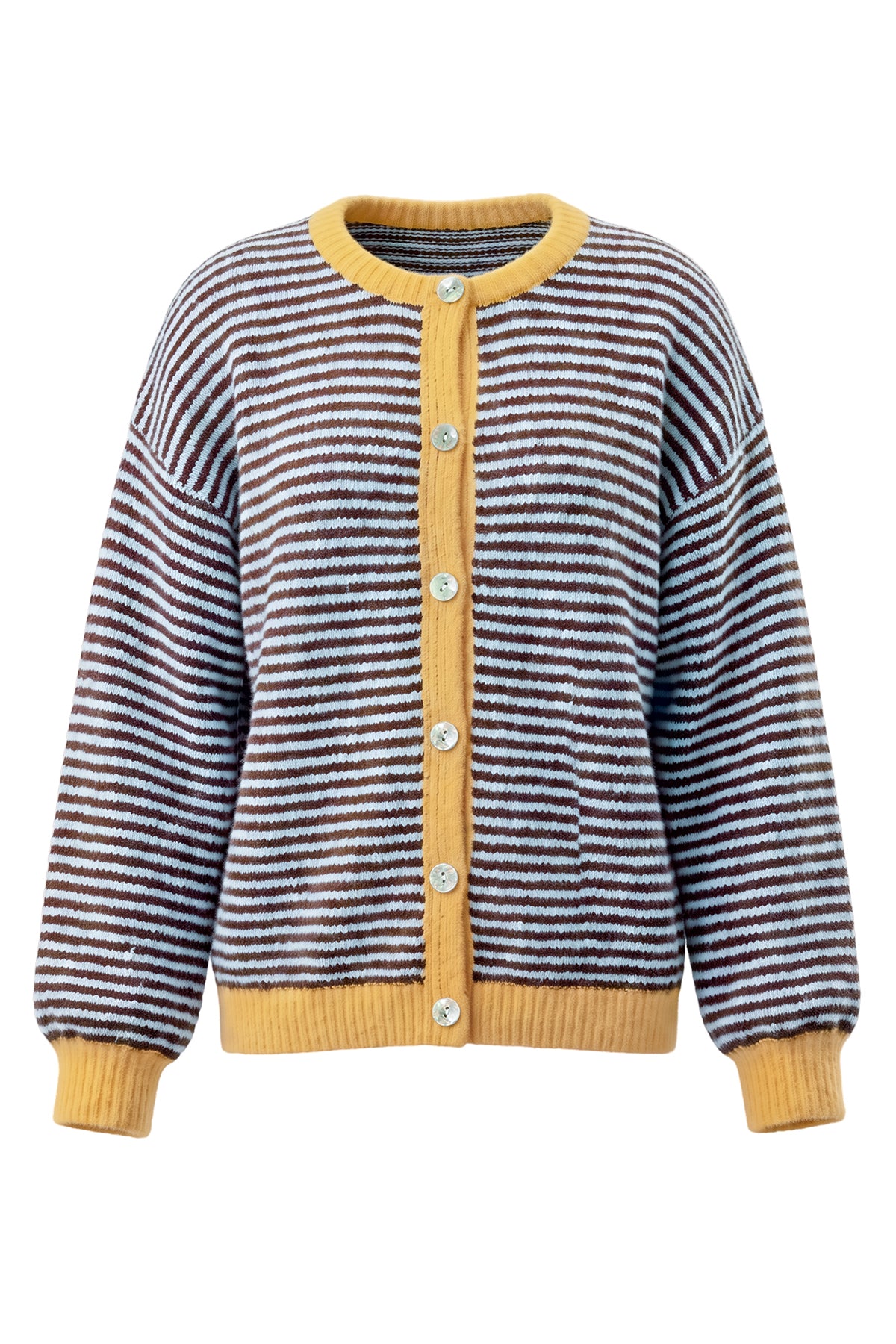 Womens Coffee Striped Cardigan Sweaters | CicyBell