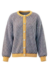 Womens Coffee Striped Cardigan Sweaters | CicyBell