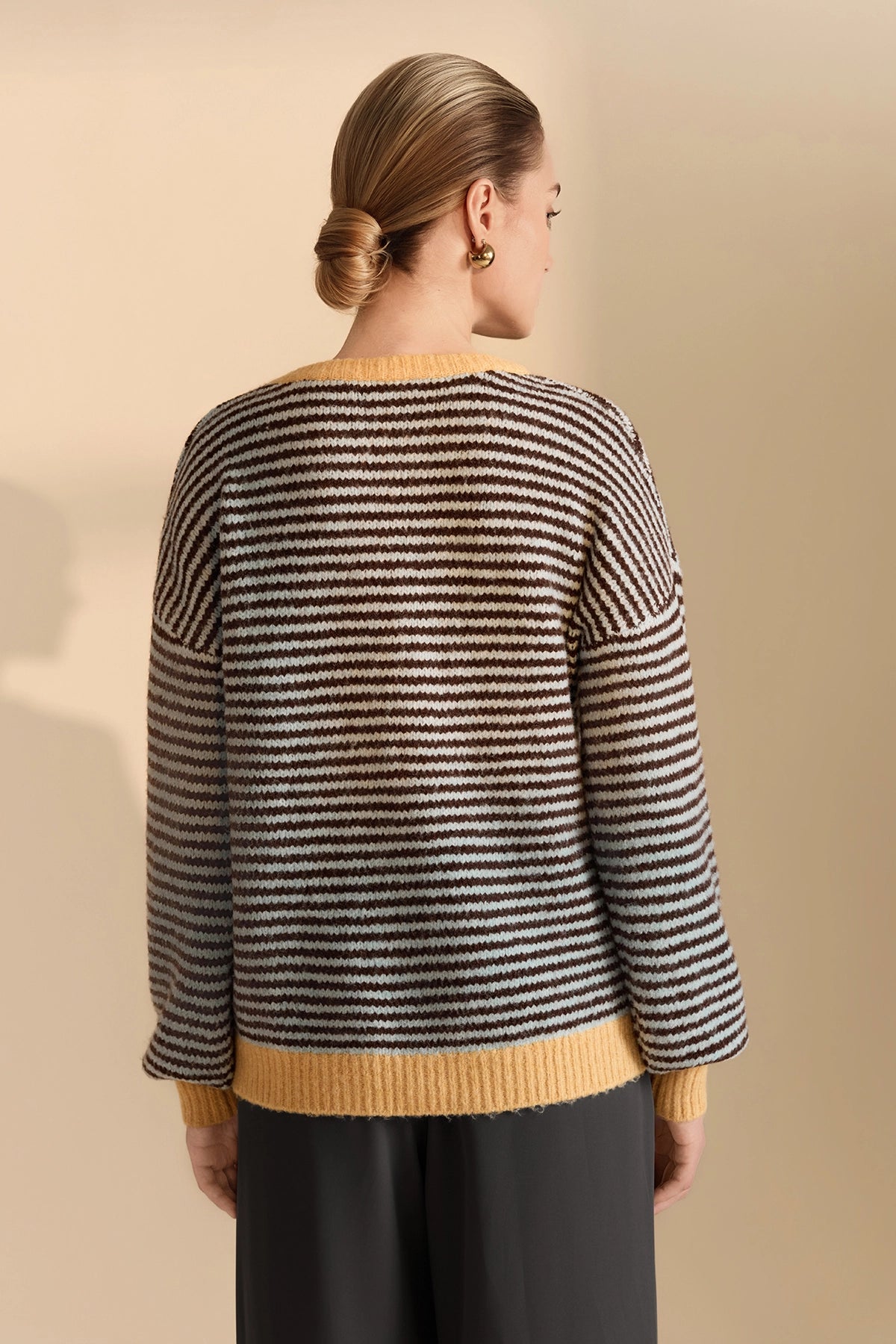 Womens Coffee Color Block Striped Sweater | CicyBell