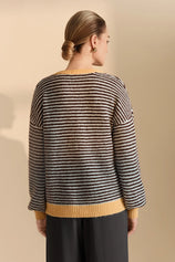 Womens Coffee Color Block Striped Sweater | CicyBell
