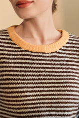 Womens Coffee Color Block Striped Sweater | CicyBell