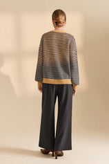 Womens Coffee Color Block Striped Sweater | CicyBell