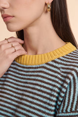 Womens Coffee Color Block Striped Sweater | CicyBell