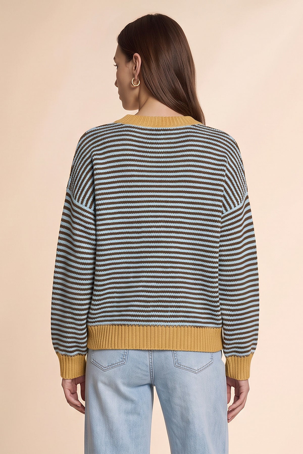 Womens Coffee Color Block Striped Sweater | CicyBell