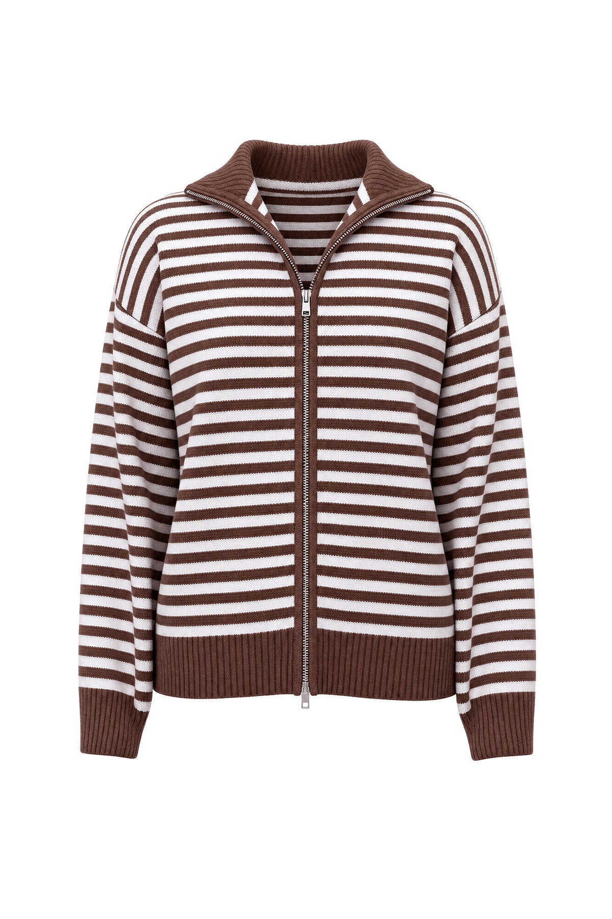 Womens Coffee Striped Cardigan Sweaters | CicyBell