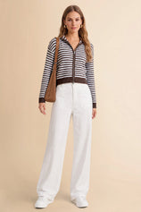 Womens Coffee Striped Cardigan Sweaters | CicyBell
