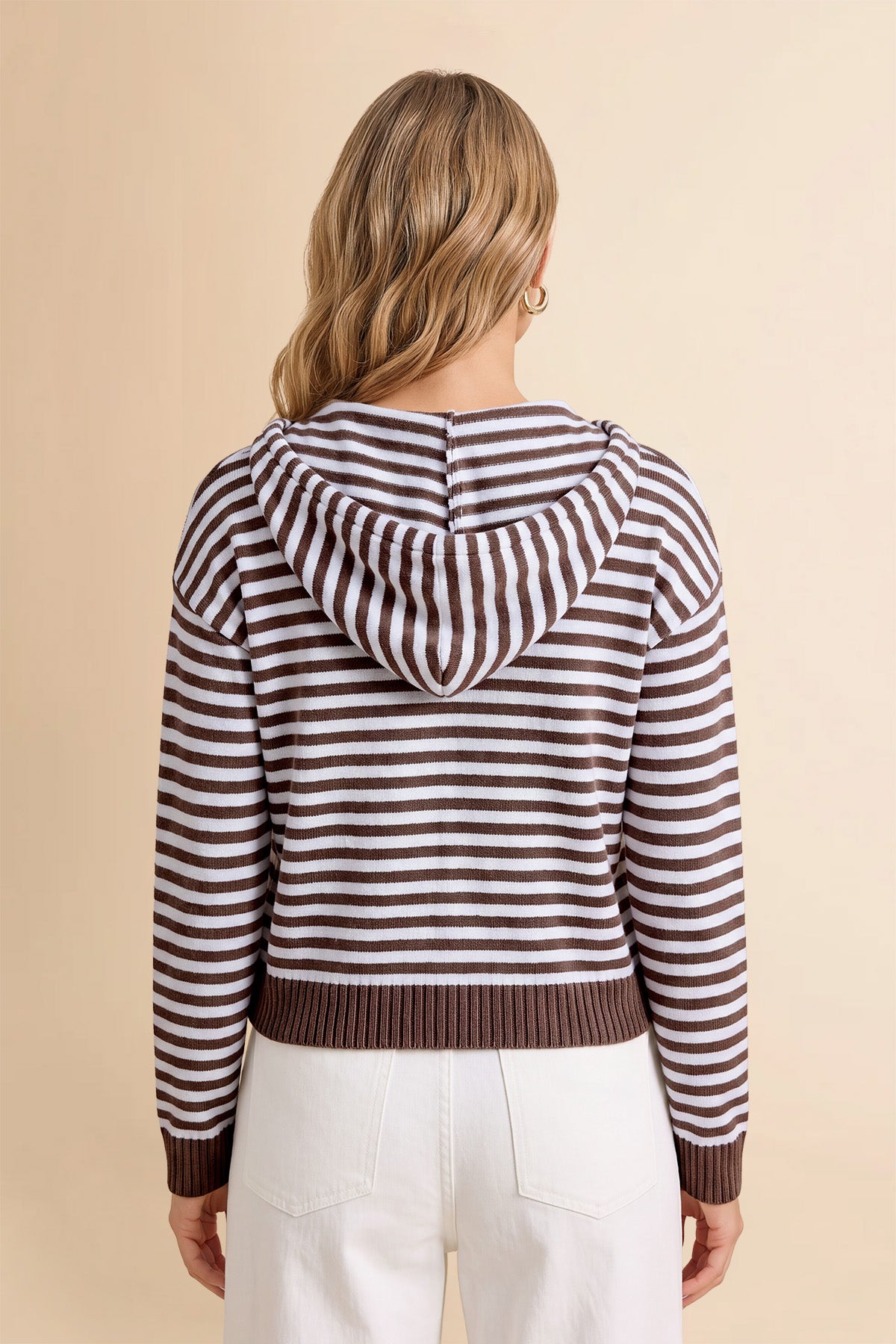 Womens Coffee Striped Cardigan Sweaters | CicyBell
