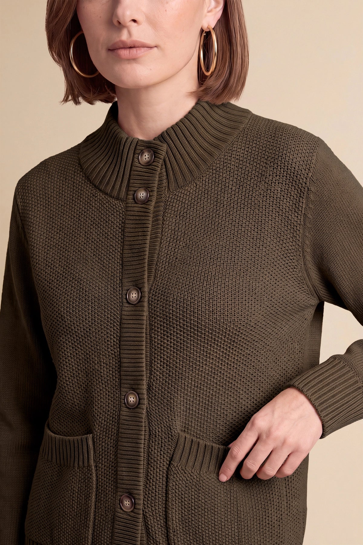 Womens Coffee Chunky Sweaters Cardigan | Cicy Bell