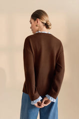 Womens Coffee  Ruffle Long Sleeve Sweater| CicyBell