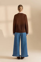 Womens Coffee  Ruffle Long Sleeve Sweater| CicyBell