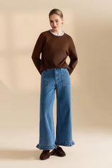 Womens Coffee  Ruffle Long Sleeve Sweater| CicyBell