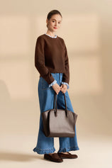 Womens Coffee  Ruffle Long Sleeve Sweater| CicyBell