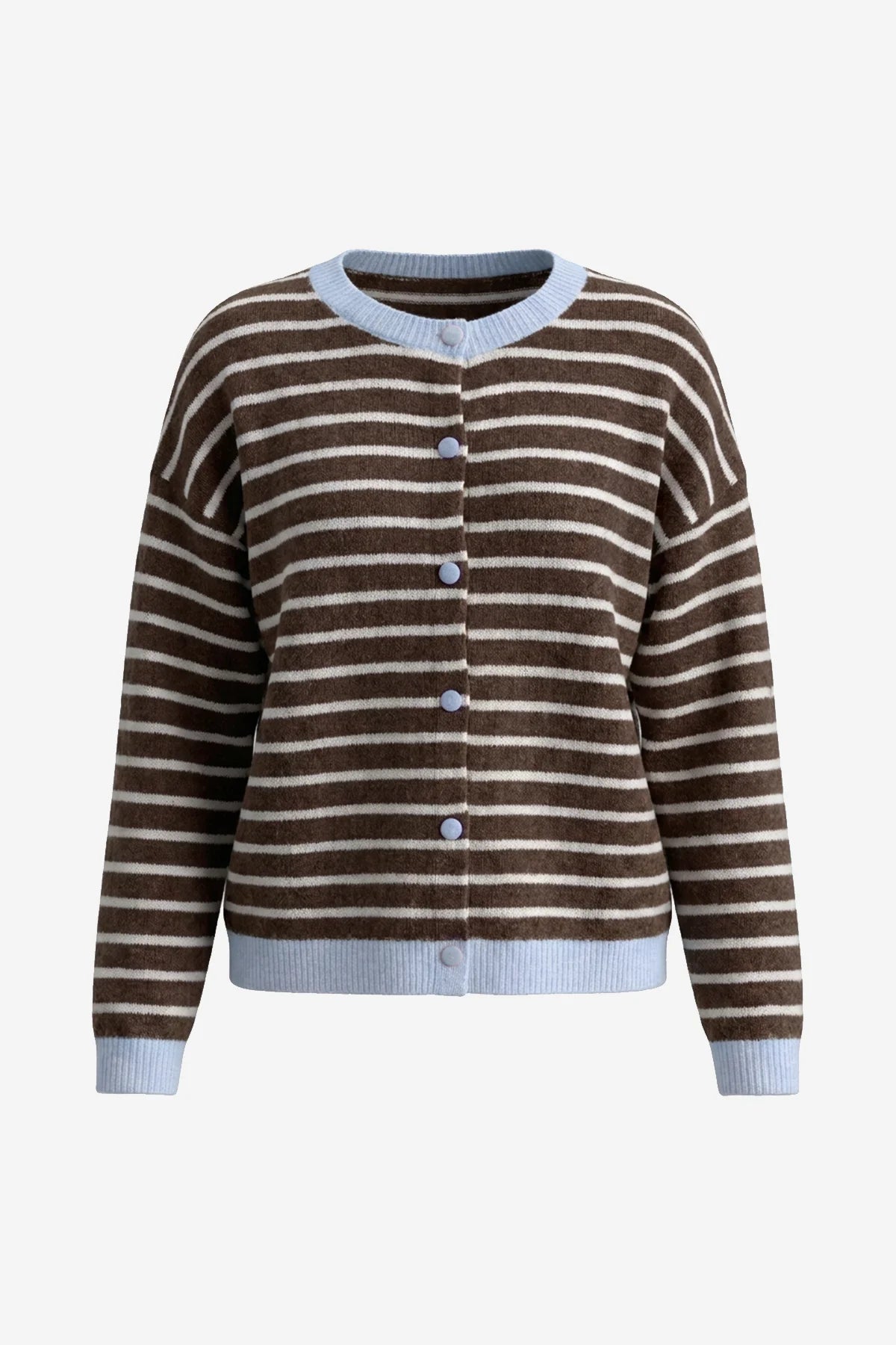 Women Coffee Striped Button Down Sweater | CicyBell