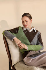 Womens Coffee V Neck Argyle Sweaters| CicyBell