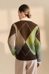Womens Coffee V Neck Argyle Sweaters| CicyBell