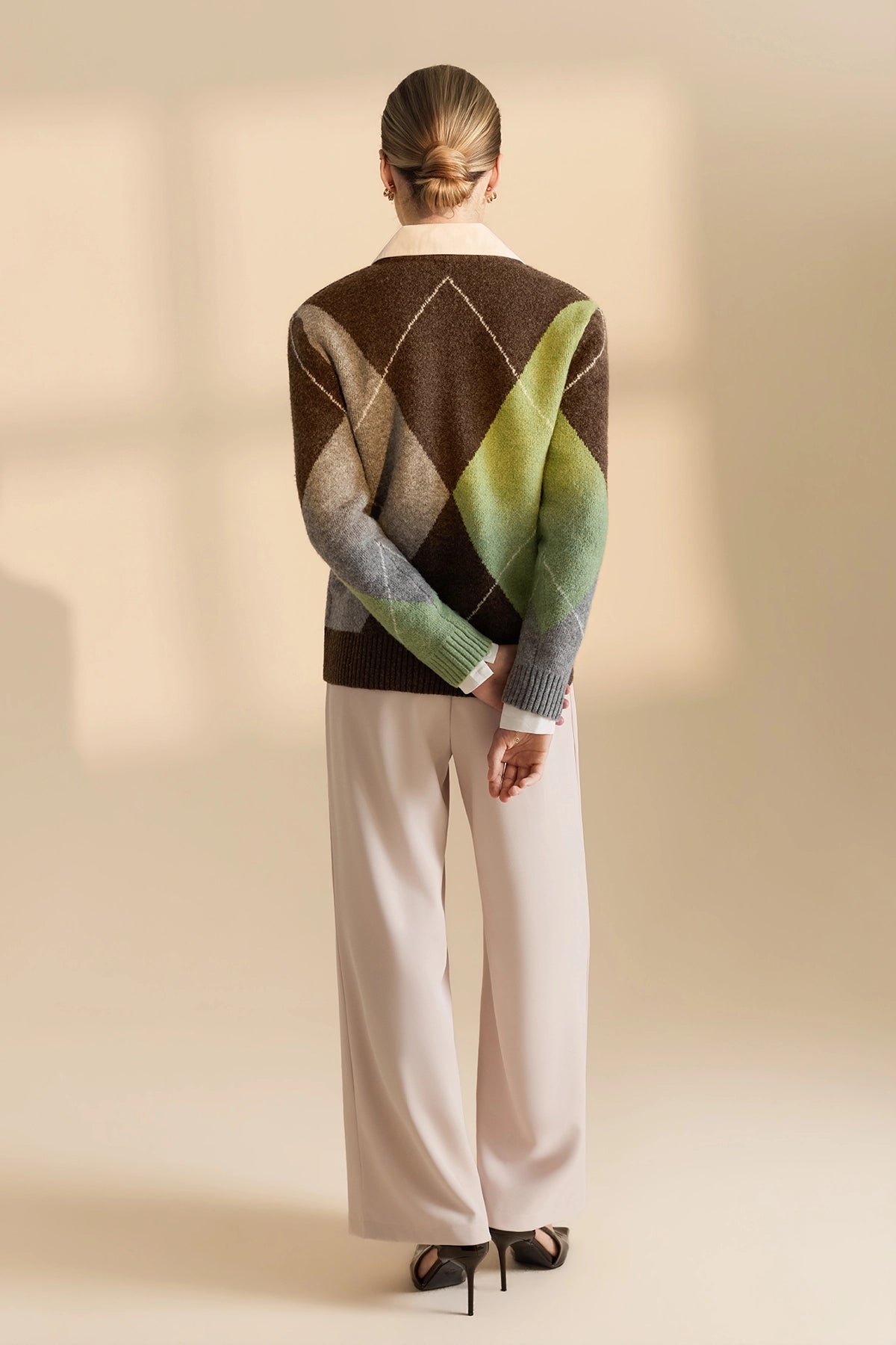 Womens Coffee V Neck Argyle Sweaters| CicyBell