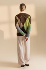 Womens Coffee V Neck Argyle Sweaters| CicyBell