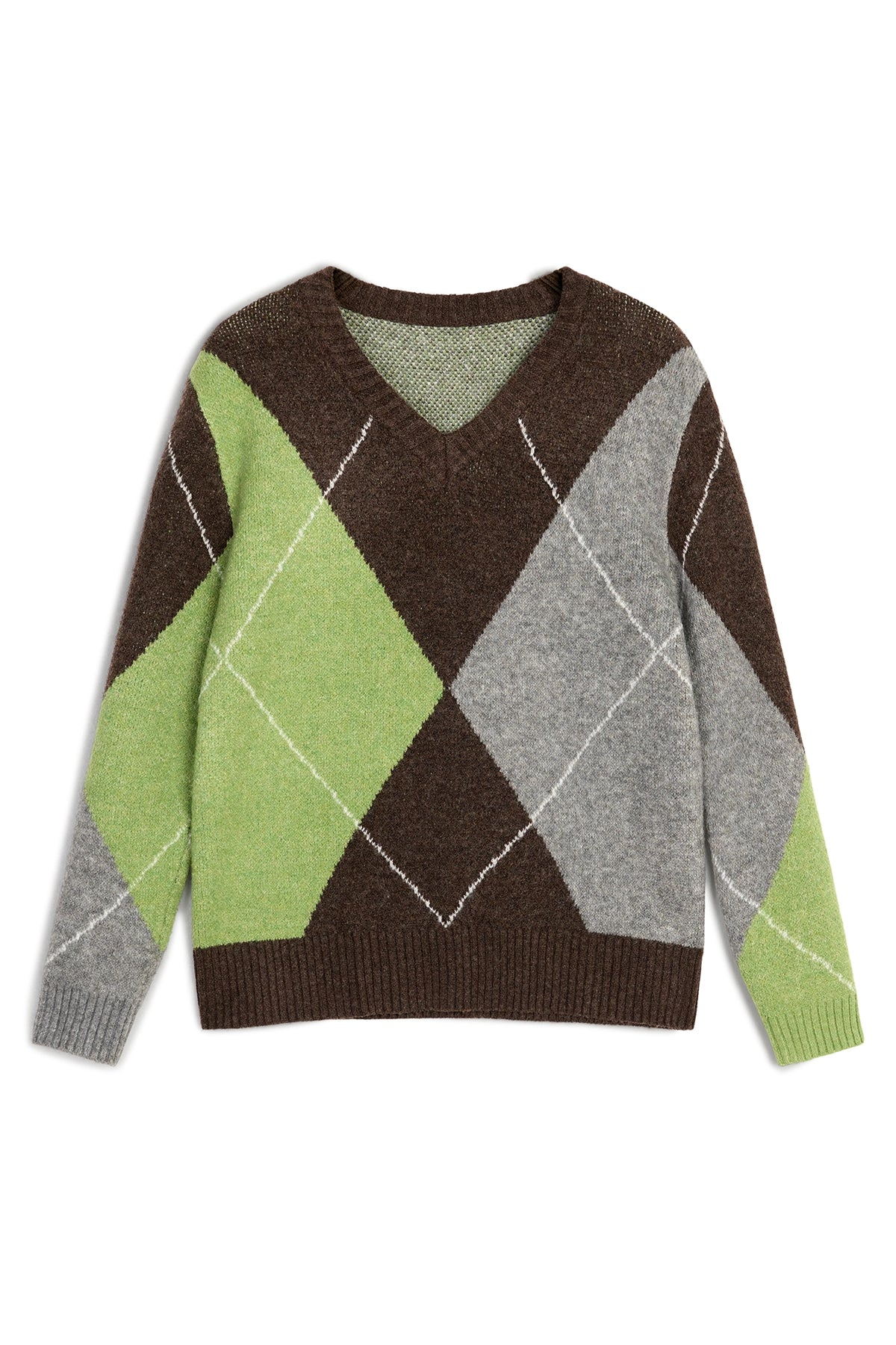 Womens Coffee V Neck Argyle Sweaters| CicyBell