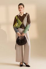 Womens Coffee V Neck Argyle Sweaters| CicyBell
