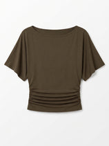 Womens Coffee Tie Back Cinched Tops | CicyBell