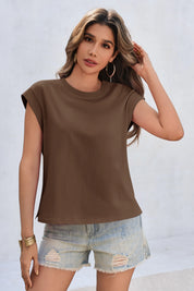 Cicy Bell Womens Coffee Cap Sleeve Shirts
