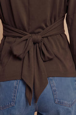 Women Coffee Long Sleeve Wrap Tops | CicyBell