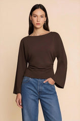 Women Coffee Long Sleeve Wrap Tops | CicyBell