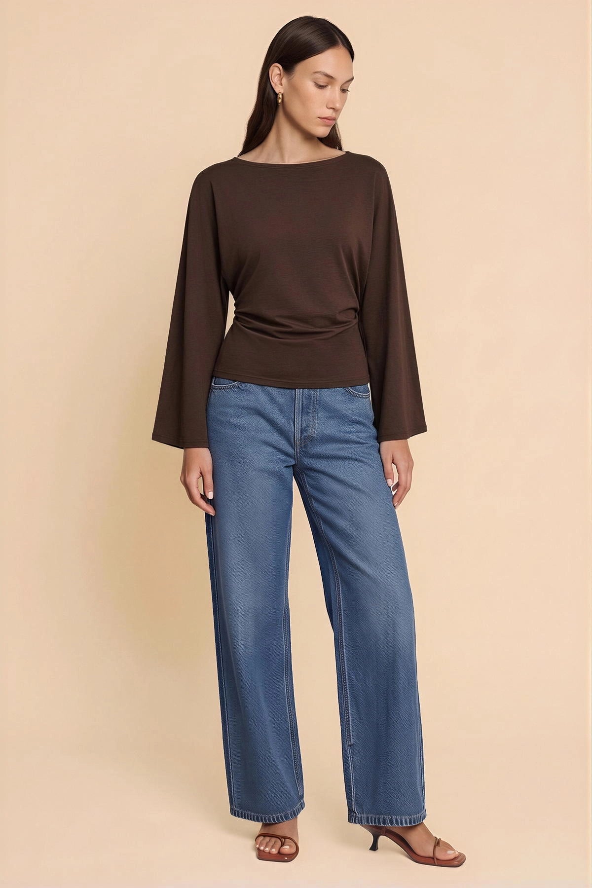 Women Coffee Long Sleeve Wrap Tops | CicyBell