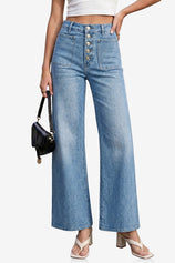 Womens Cowboy Blue Wide Leg High Waisted Jeans | CicyBell