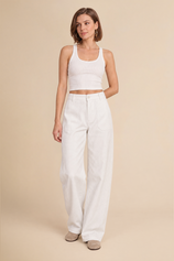 Womens Creamy-white High Waisted Barrel Pants | CicyBell