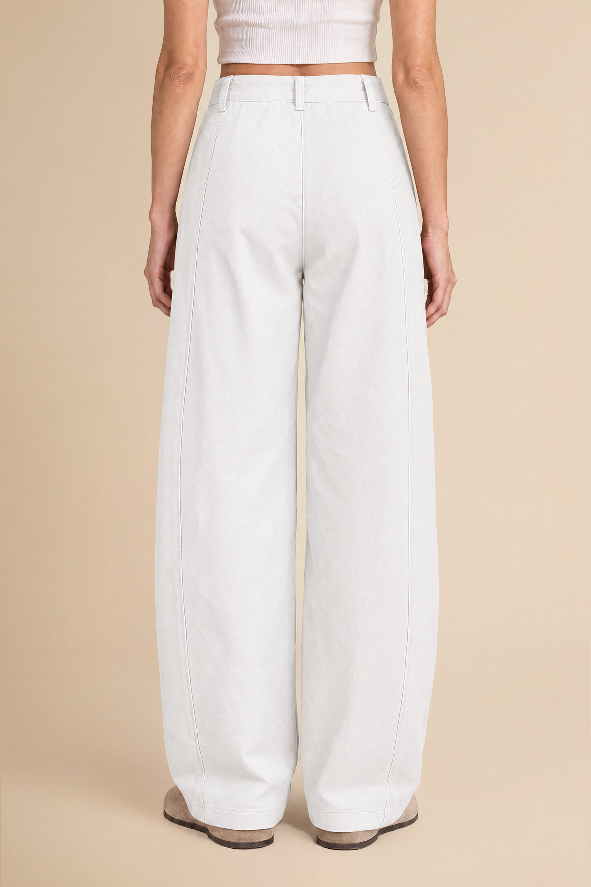 Womens Creamy-white High Waisted Barrel Pants | CicyBell