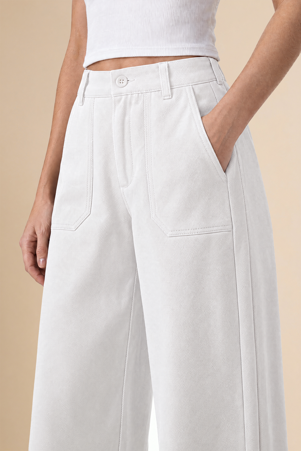 Womens Creamy-white High Waisted Barrel Pants | CicyBell
