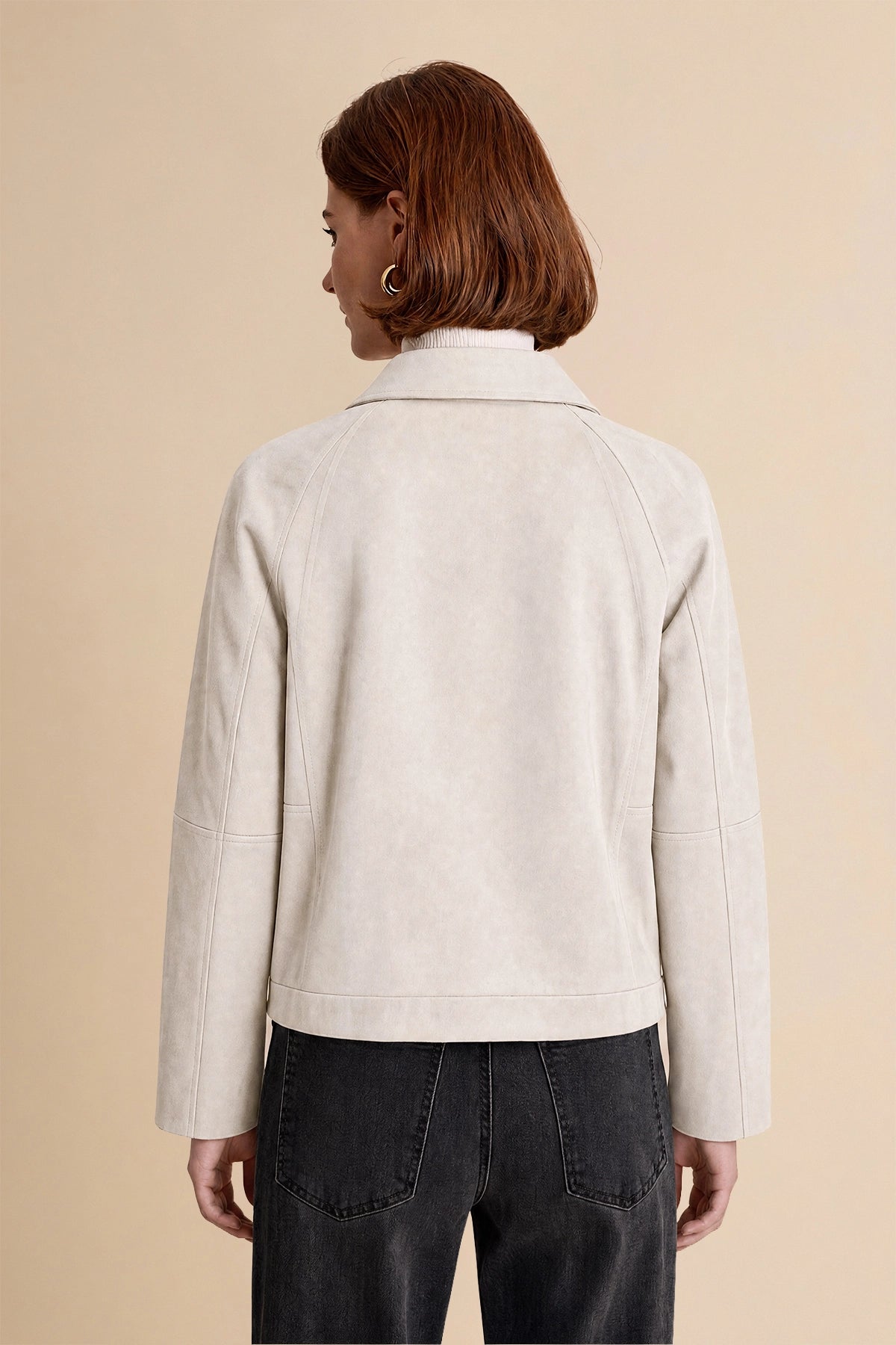 Womens Creamy White Faux Suede Leather Jacket | CicyBell
