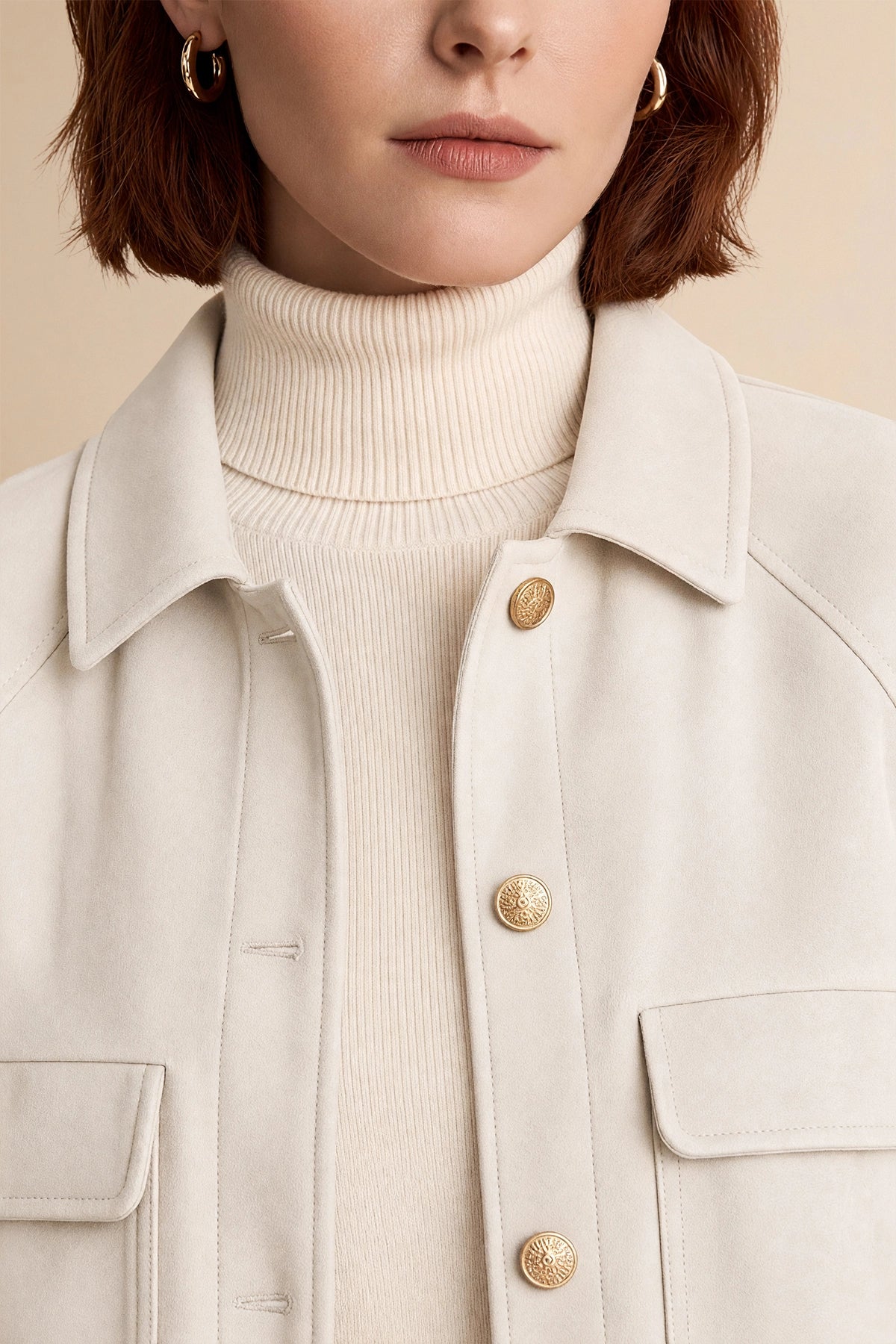 Womens Creamy White Faux Suede Leather Jacket | CicyBell
