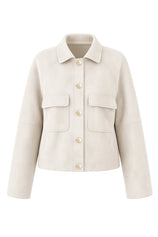 Womens Creamy White Faux Suede Leather Jacket | CicyBell