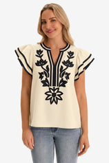 Womens Cute Beige Ruffle Color Block Blouses | CicyBell