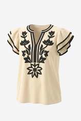 Womens Cute Beige Ruffle Color Block Blouses | CicyBell