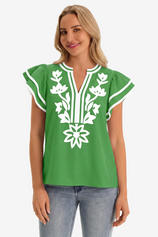 Womens Cute Green Ruffle Color Block Blouses | CicyBell